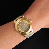 Michael Kors Runway Three Hand Quartz Gold Dial Brown Leather Strap Watch For Women - MK6999 Authentic Buy Shop Now