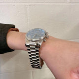 Michael Kors Lexington Chronograph Blue Dial Silver Steel Strap Watch For Women - MK7215 Authentic Buy Shop Now