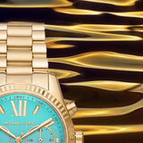 Michael Kors Lexington Chronograph Blue Dial Gold Steel Strap Watch For Women - MK7216 Authentic Buy Shop Now