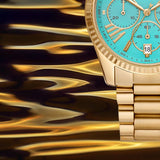 Michael Kors Lexington Chronograph Blue Dial Gold Steel Strap Watch For Women - MK7216 Authentic Buy Shop Now
