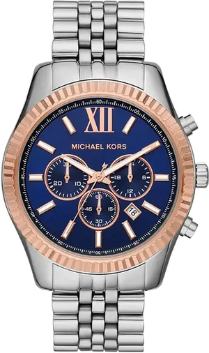 Michael Kors Lexington Chronograph Blue Dial Silver Steel Strap Watch For Men - MK8689 Authentic Buy Shop Now