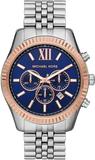 Michael Kors Lexington Chronograph Blue Dial Silver Steel Strap Watch For Men - MK8689 Authentic Buy Shop Now