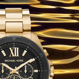 Michael Kors Brecken Chronograph Black Dial Gold Steel Strap Watch For Men - MK8848 Authentic Buy Shop Now