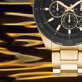 Michael Kors Brecken Chronograph Black Dial Gold Steel Strap Watch For Men - MK8848 Authentic Buy Shop Now