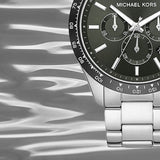 Michael Kors Layton Chronograph Green Dial Silver Steel Strap Watch For Men - MK8912 Authentic Buy Shop Now
