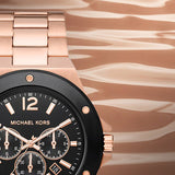 Michael Kors Lennox Chronograph Black Dial Rose Gold Steel Strap Watch For Men - MK8940 Authentic Buy Shop Now