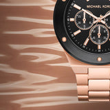 Michael Kors Lennox Chronograph Black Dial Rose Gold Steel Strap Watch For Men - MK8940 Authentic Buy Shop Now