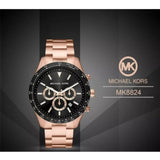 Michael Kors Layton Chronograph Black Dial Rose Gold Steel Strap Watch For Men - MK8824 Authentic Buy Shop Now