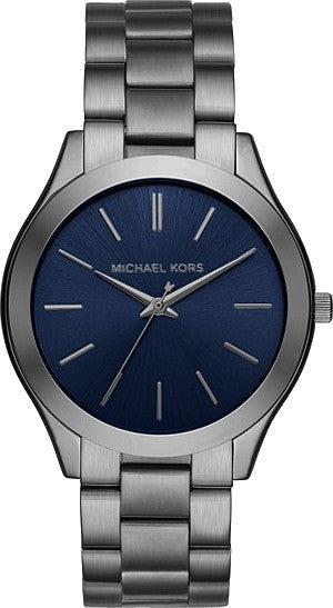 Michael Kors Slim Runway Blue Dial Grey Steel Strap Watch For Men - MK8584 Authentic Buy Shop Now