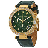Michael Kors Parker Chronograph Green Dial Green Leather Strap Watch For Women - MK6985 Authentic Buy Shop Now