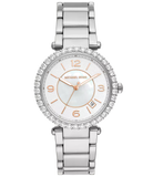Michael Kors Parker Three Hand Mother of Pearl White Dial Silver Steel Strap Watch For Women - MK4694 Authentic Buy Shop Now