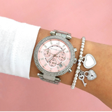 Michael Kors Parker Chronograph Pink Dial Silver Steel Strap Watch For Women - MK6105 Authentic Buy Shop Now