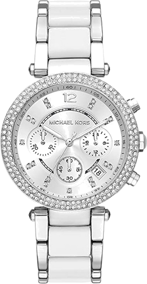 Michael Kors Parker Chronograph Silver Dial Silver Steel Strap Watch For Women - MK6354 Authentic Buy Shop Now