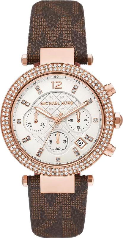 Michael Kors Parker Chronograph White Dial Brown Leather Strap Watch For Women - MK6917 Authentic Buy Shop Now