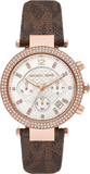 Michael Kors Parker Chronograph White Dial Brown Leather Strap Watch For Women - MK6917 Authentic Buy Shop Now