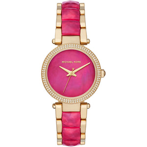 Michael Kors Parker Pink Mother of Pearl Dial Two Tone Steel Strap Watch for Women - MK6490 Authentic Buy Shop Now