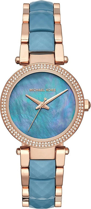 Michael Kors Parker Blue Mother of Pearl Dial Two Tone Steel Strap Watch for Women - MK6491 Authentic Buy Shop Now