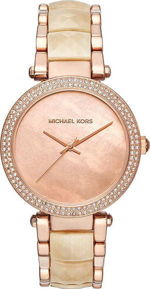 Michael Kors Parker Mother of Pearl Pink Dial Two Tone Steel Strap Watch for Women - MK6492 Authentic Buy Shop Now