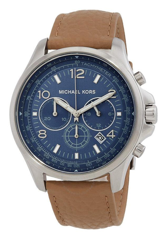 Michael Kors Pilot Chronograph Blue Dial Brown Leather Strap Watch for Men - MK9128 Authentic Buy Shop Now