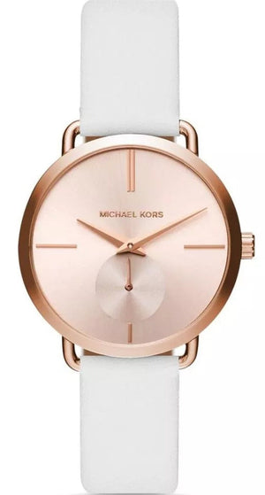 Michael Kors Portia Rose Gold Dial White Leather Strap Watch For Women - MK2660 Authentic Buy Shop Now