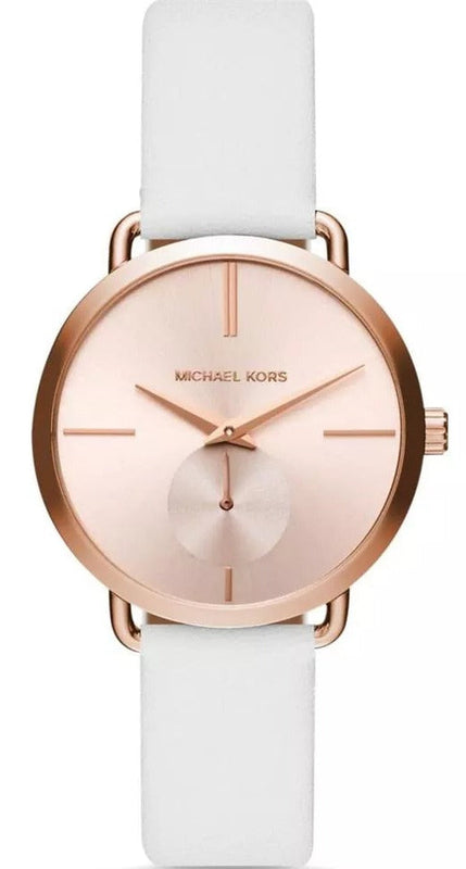 Michael Kors Portia Rose Gold Dial White Leather Strap Watch For Women - MK2660 Authentic Buy Shop Now