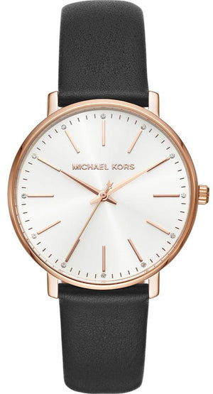 Michael Kors Pyper Quartz White Dial Black Leather Strap Watch For Women - MK2834 Authentic Buy Shop Now