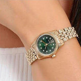 Michael Kors Lexington Pave Three-Hand Green Dial Gold Steel Strap Watch for Women - MK4842 Authentic Buy Shop Now