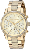 Michael Kors Ritz Chronograph Gold Dial Gold Steel Strap Watch For Women - MK6597 Authentic Buy Shop Now