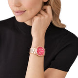Michael Kors Runway Chronograph Pink Dial Rose Gold Steel Strap Watch For Women - MK7352 Authentic Buy Shop Now