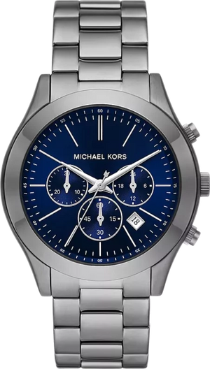 Michael Kors Slim Runway Chronograph Blue Dial Grey Steel Strap Watch For Men - MK8987 Authentic Buy Shop Now