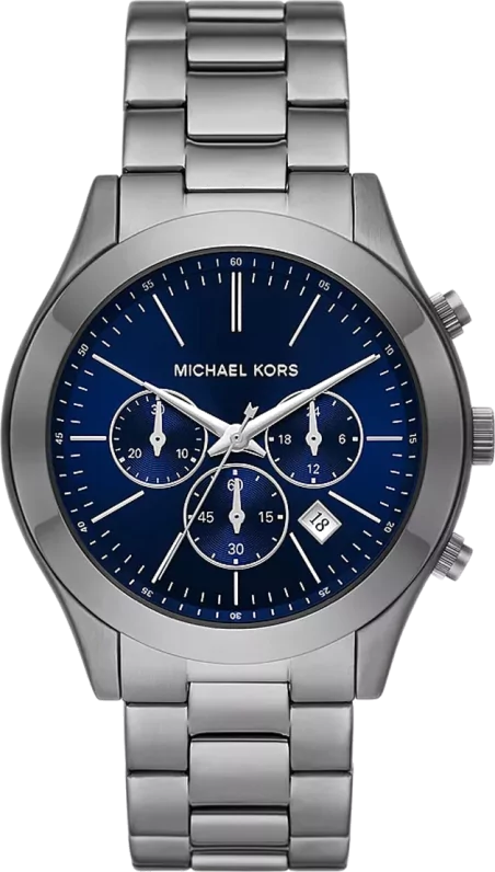 Michael Kors Slim Runway Chronograph Blue Dial Grey Steel Strap Watch For Men - MK8987 Authentic Buy Shop Now