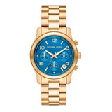 Michael Kors Runway Chronograph Blue Dial Gold Steel Strap Watch For Women - MK7353 Authentic Buy Shop Now