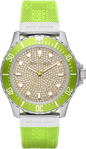 Michael Kors Everest Three Hand Crystals Silver Dial Green Silicone Strap Watch For Women - MK7360 Authentic Buy Shop Now
