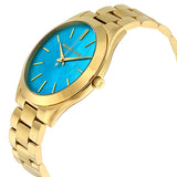 Michael Kors Slim Runway Blue Mother of Pearl Dial Gold Steel Strap Watch for Women - MK3492 Authentic Buy Shop Now