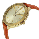 Michael Kors Runway Quartz Gold Dial Orange Leather Strap Watch For Women - MK2275 Authentic Buy Shop Now