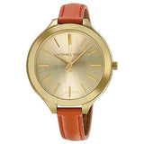 Michael Kors Runway Quartz Gold Dial Orange Leather Strap Watch For Women - MK2275 Authentic Buy Shop Now