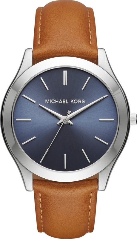 Michael Kors Slim Runway Analog Blue Dial Brown Leather Strap Watch For Men - MK8508 Authentic Buy Shop Now