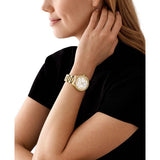 Michael Kors Sage Three-Hand Mother of Pearl White Dial Gold Steel Strap Watch for Women - MK4805 Authentic Buy Shop Now