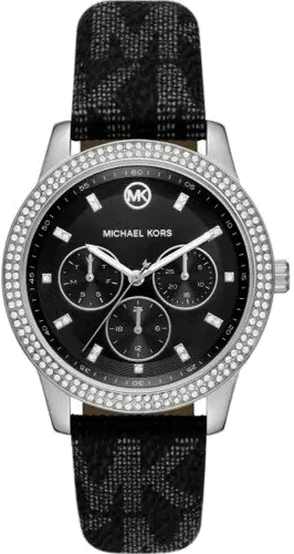 Michael Kors Tibby Chronograph Black Dial Black Leather Strap Watch For Women - MK2976 Authentic Buy Shop Now