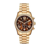 Michael Kors Lexington Chronograph Brown Dial Gold Steel Strap Watch For Women - MK7276 Authentic Buy Shop Now