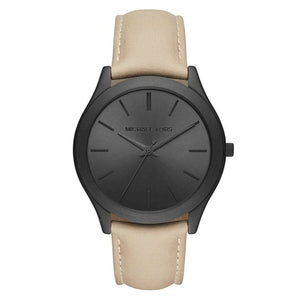Michael Kors Slim Runway Black Dial Beige Leather Strap Watch For Men - MK8510 Authentic Buy Shop Now