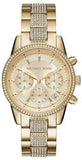 Michael Kors Ritz Chronograph Gold Dial Gold Steel Strap Watch For Women - MK6484 Authentic Buy Shop Now