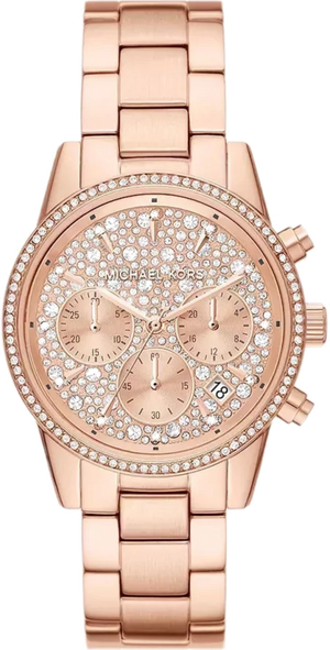Michael Kors Ritz Chronograph Rose Gold Dial Rose Gold Steel Strap Watch For Women - MK7302 Authentic Buy Shop Now