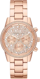 Michael Kors Ritz Chronograph Rose Gold Dial Rose Gold Steel Strap Watch For Women - MK7302 Authentic Buy Shop Now