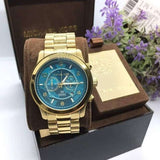 Michael Kors Runway Stop Hunger Blue Dial Gold Steel Strap Watch for Men - MK8315 Authentic Buy Shop Now