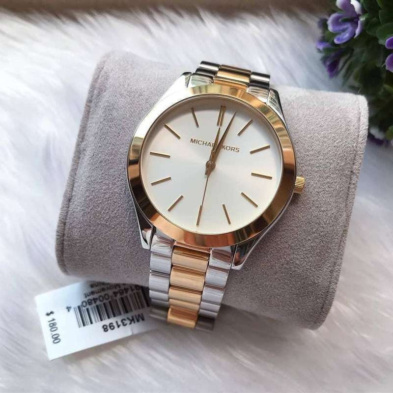 Michael Kors Slim Runway White Dial Two Tone Steel Strap Watch for Women - MK3204 Authentic Buy Shop Now