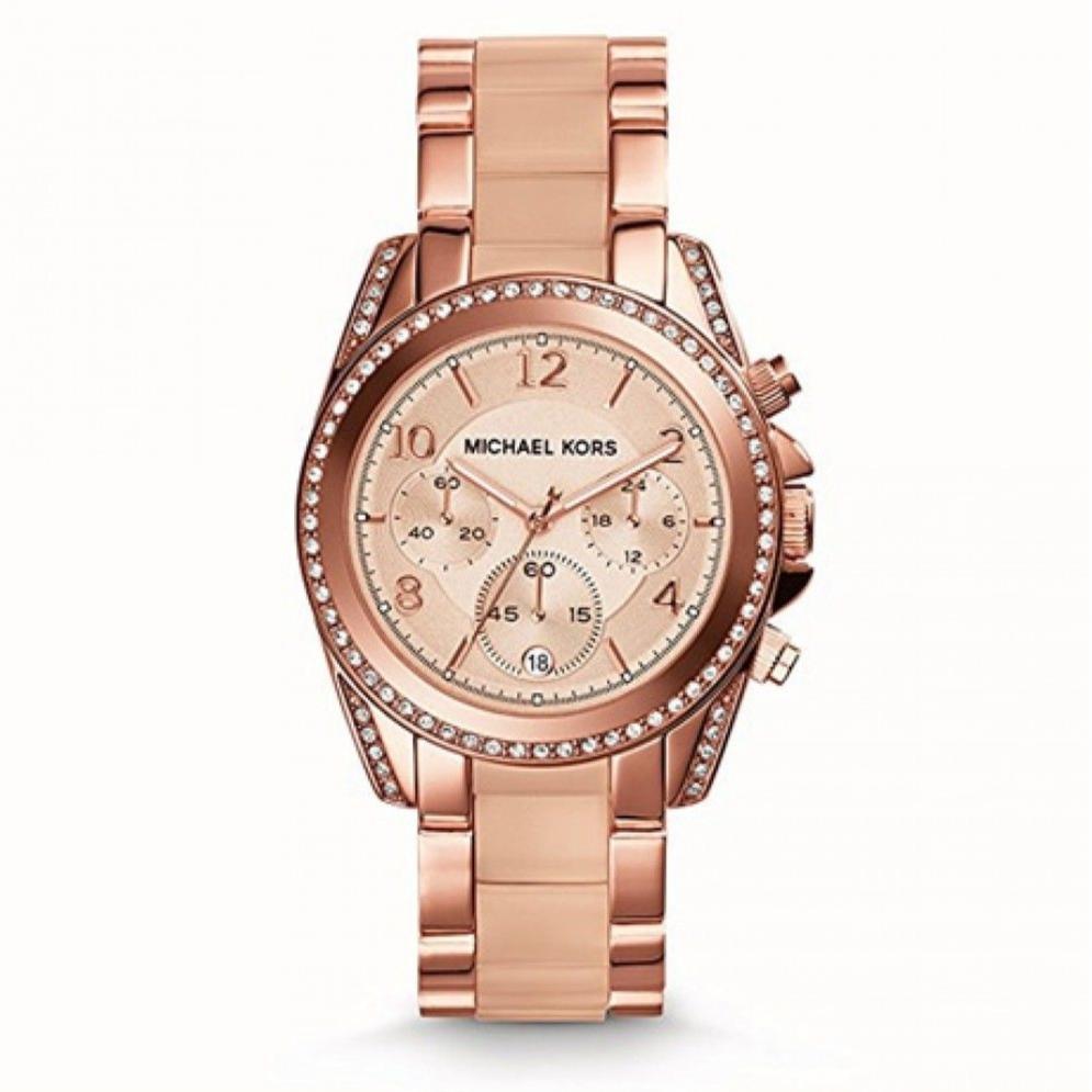 Michael Kors Blair Chronograph Rose Gold Dial Two Tone Steel Strap Watch for Women - MK5943 Authentic Buy Shop Now