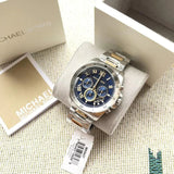 Michael Kors Brecken Chronograph Blue Dial Two Tone Steel Strap Watch For Men - MK8437 Authentic Buy Shop Now