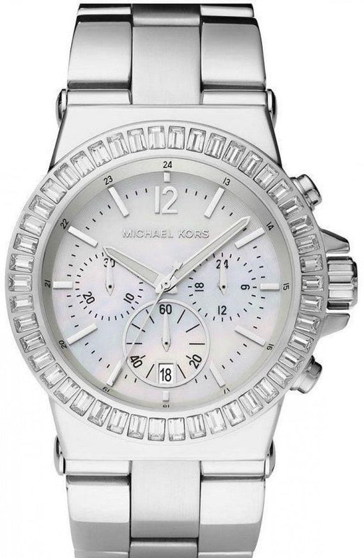 Michael Kors Dylan Glitz Chronograph White Dial Silver Steel Strap Watch For Women - MK5411 Authentic Buy Shop Now