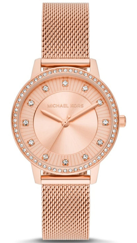 Michael Kors Quartz Crystals Rose Gold Dial Rose Gold Mesh Strap Watch for Women - MKO1012 Authentic Buy Shop Now